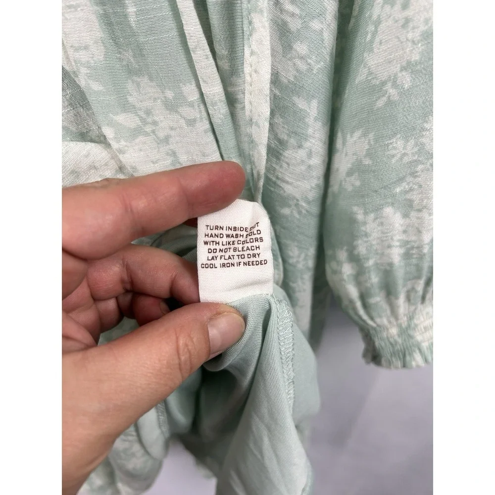 Blu Pepper Sage Green Floral Mini Dress‎ Medium Cottagecore Boho Ruffle Smocked - Picture 7 of 10